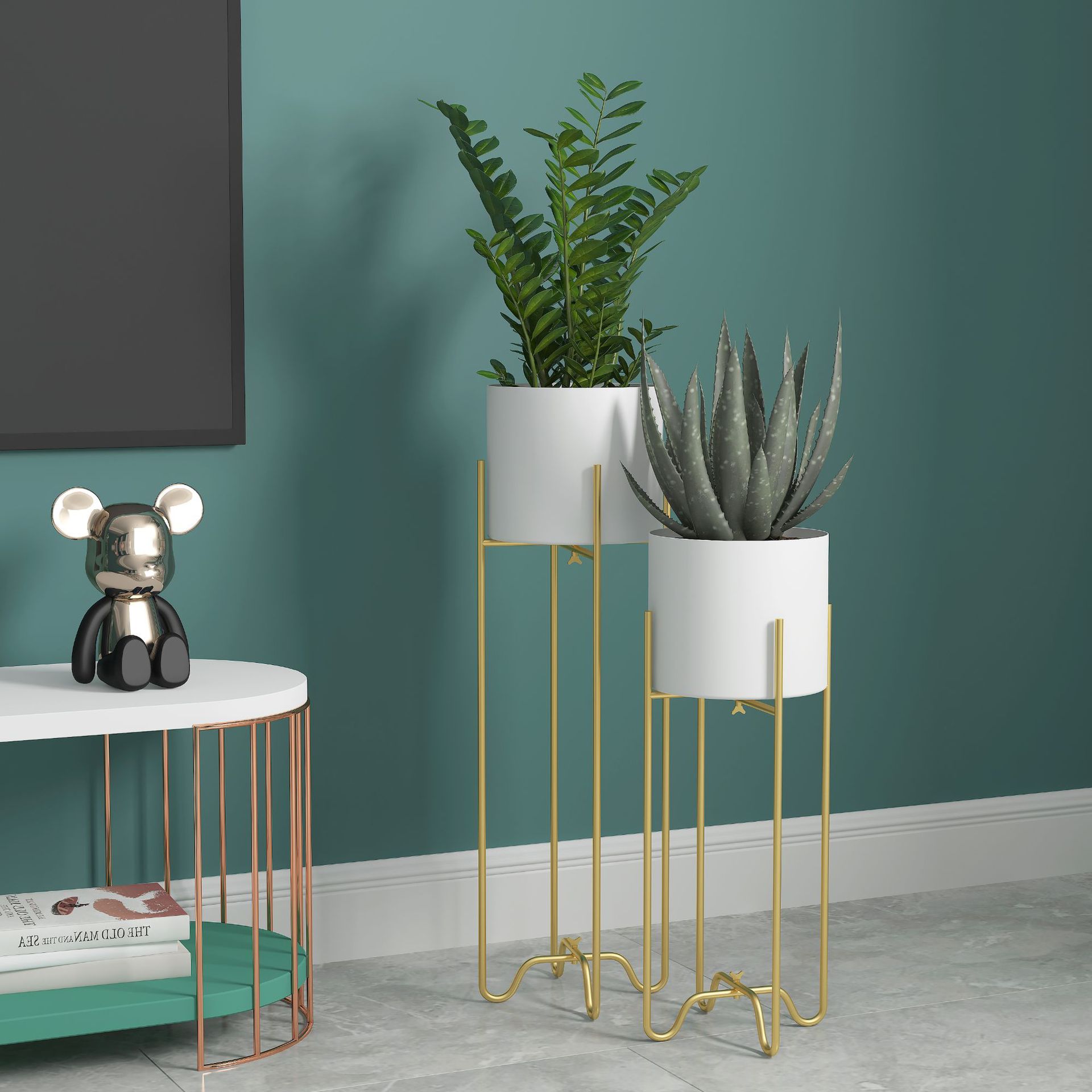 Wholesale Foldable Gold Frame Nordic Style Iron Flower Pot Creative Metal Green Plant Pot Living Room Shelf