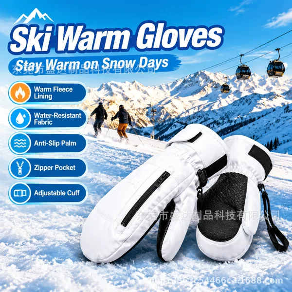 New ski gloves, snowboard gloves, waterproof and touchscreen-compatible, with a thickened, warm inner lining and five-finger design