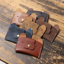 跨境爆款创意真皮卡通小狗零钱包头层牛皮工作证卡片套可爱小卡包