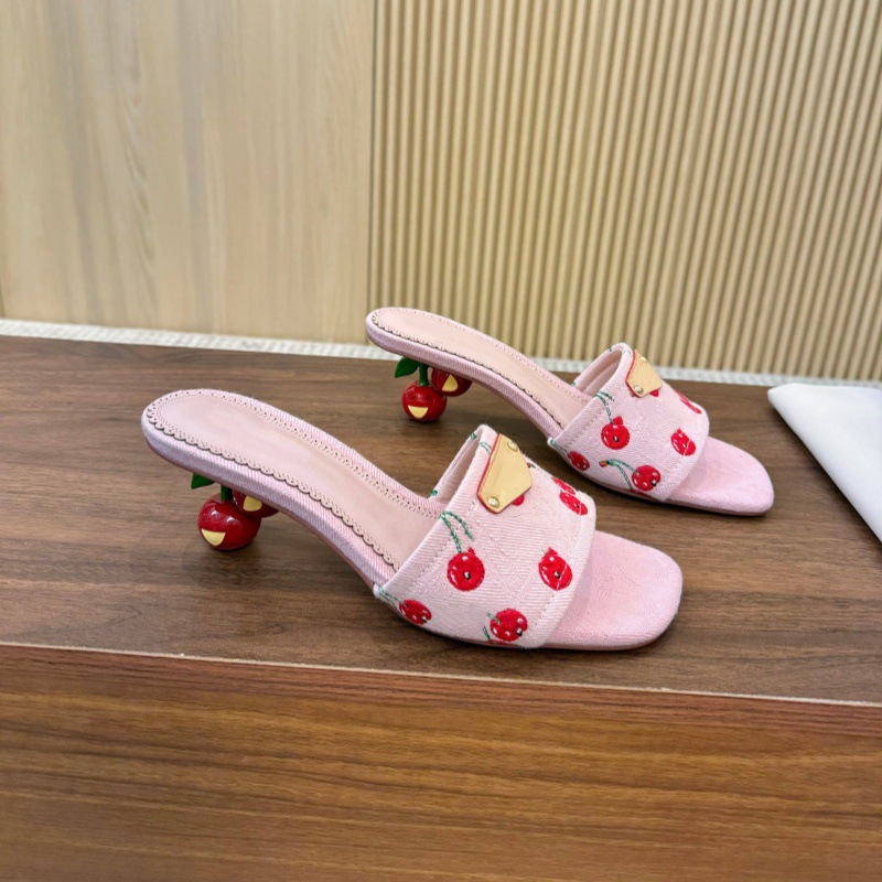 樱桃鞋跟女鞋2025夏季新款时尚百搭女鞋高跟拖鞋大码低跟外贸欧美