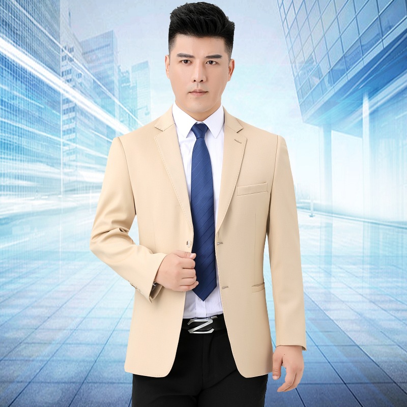 品牌男士休闲西服上衣中年男商务西装外套宽松爸爸装春秋加厚单西