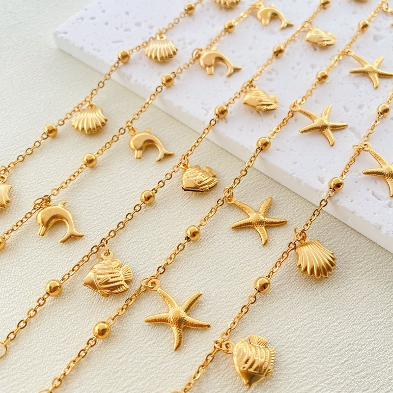 5g Weight 18K Gold Plated Plating Material Anklet Classification 1 Piece Marine Style Starfish Dolphin 304 Stainless Steel Mixed Pendant Tropical Fish Pendant Dolphin Pendant Anklet Women's
