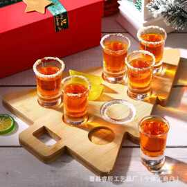 跨境木质酒杯托盘圣诞派对威士忌托盘盐边盒酒杯架圣诞节子弹杯托