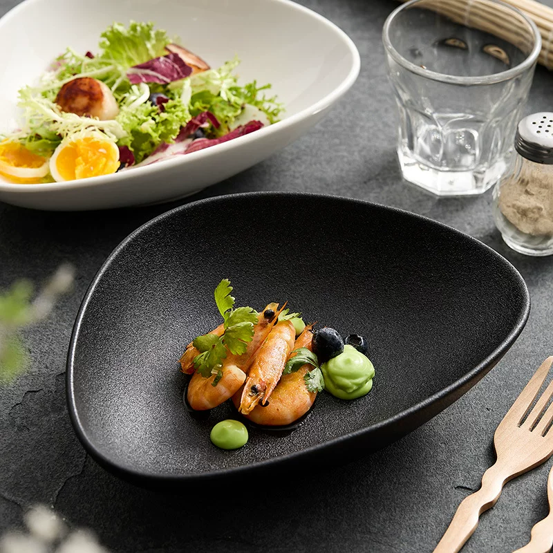 High -value salad bowl Japanese -style alien light bowl home cool dish cold noodle bowl Creative ceramic scrub triangular fruit bowl