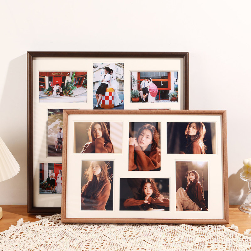 Solid Wood 9-Grid Photo Frame for 6inch Photos, Couple's Tabletop Display, DIY Multi-Grid Arrangement, Anniversary Wall Hanging Gift