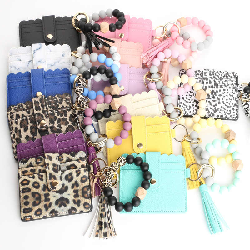 Beaded Design Fashion Style Fashion Solid Color Leopard Silica Gel Beaded Women's Bag Pendant Keychain 1 Piece