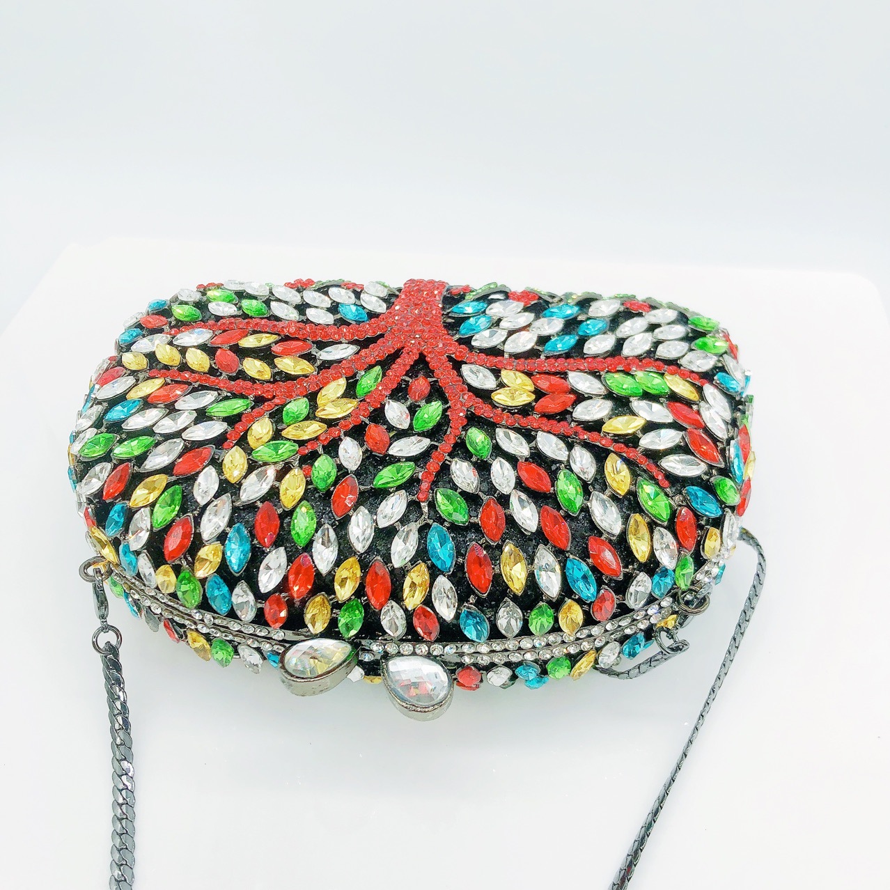 Túi clutch nữ đính đá hình cây kim loại rỗng, túi cầm tay dự tiệc — Màu vàng chi tiết 4