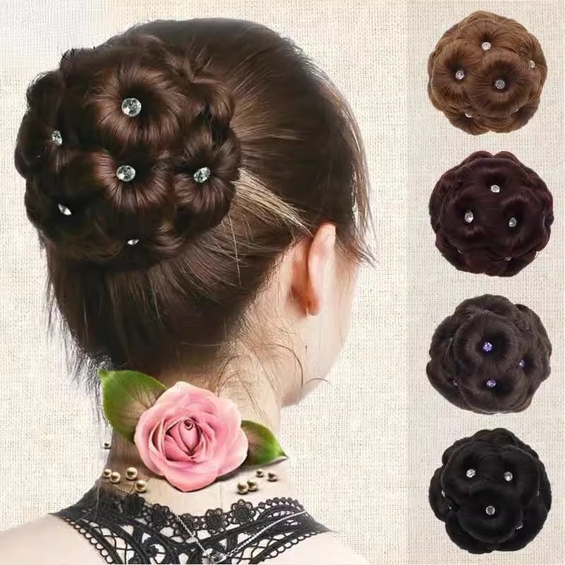Fábrica al por mayor diamante nueve flor moño pelo clip peluca flor brote nupcial accesorios para el cabello updo pelo moño pelo bolsa en stock