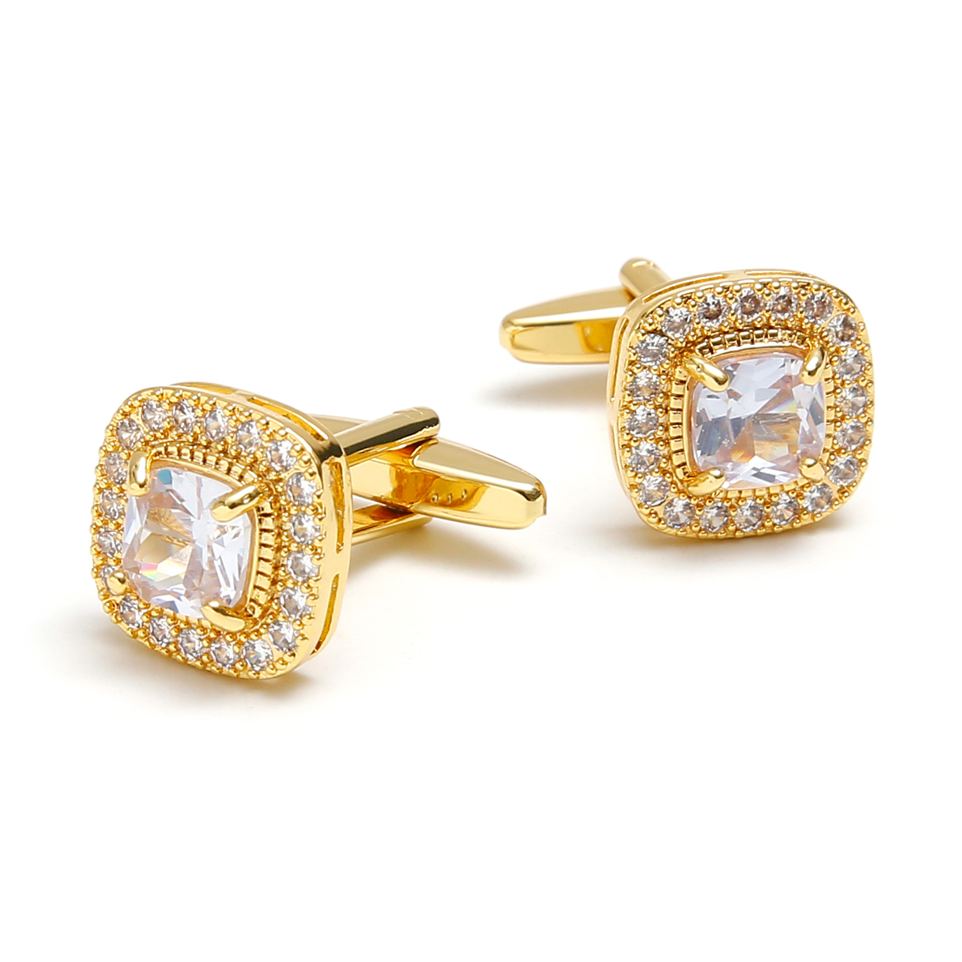 Light Luxury Jewelry Cross-Border Retro Zircon Gold Square Men's Shirt Cufflinks 1 Pair Dropshipping Wholesale