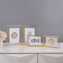 北欧式两联双面透明玻璃折叠对折摆台相框5寸6寸7寸8寸相片框横版