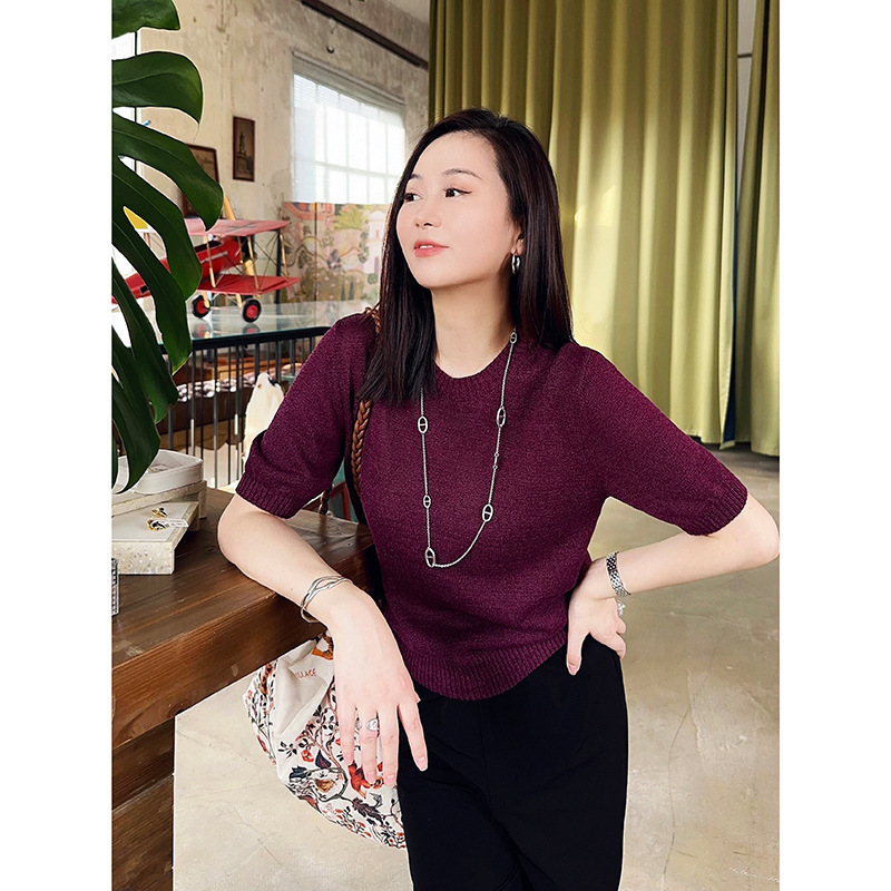 Mu Jun Clothing Factory/A Whole Range of High-End Imported Japanese Paper Yarn T-Shirts, Slightly Loose-Fitting and Super Slimming Knit Tops