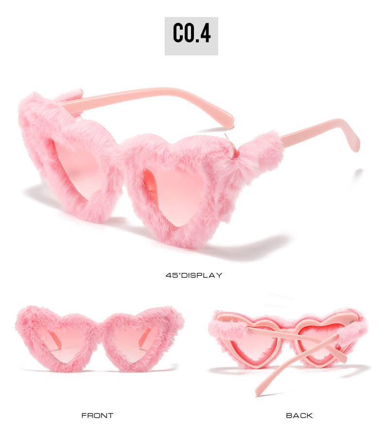 2022 summer new plush sunglasses European and American style love gradient pink glasses funny heart sunglasses_voghion.com