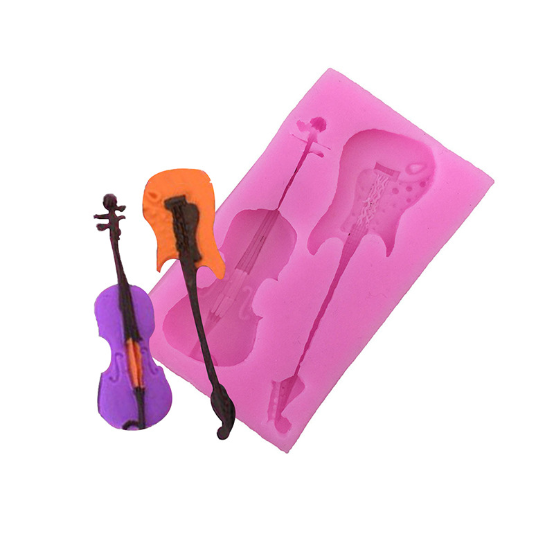 Molde de pastel de fondant 2 guitarra instrumento musical molde de silicona líquida herramienta de hornear pastel