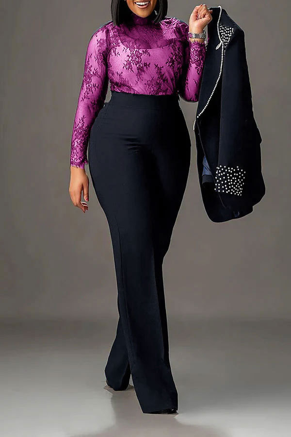 K3332 Women's European And American Style Pearl Embellished Slim Stretch Two Piece Suit Long Sleeved Regular Fit Summer Suit_ecoleips.com