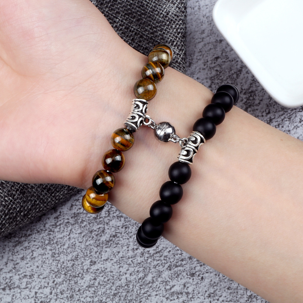 creative couple bracelets, magnet attraction 8mm round bead bracelets, a pair of men and women bracelets for long distance love commemoration_voghion.com