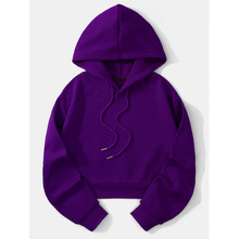E 37810 Solid hooded cropped sweatshirt ��ɫ��ñ�̿�����