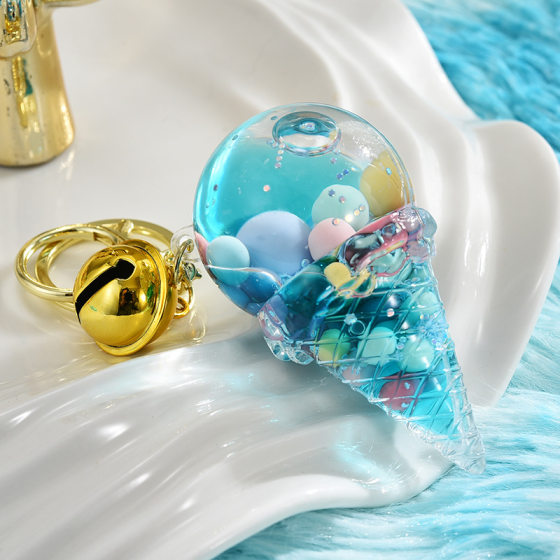 Acrylic luminous oil sugar bean ice cream Keychain Car pendant floating quicksand couple bag key chain