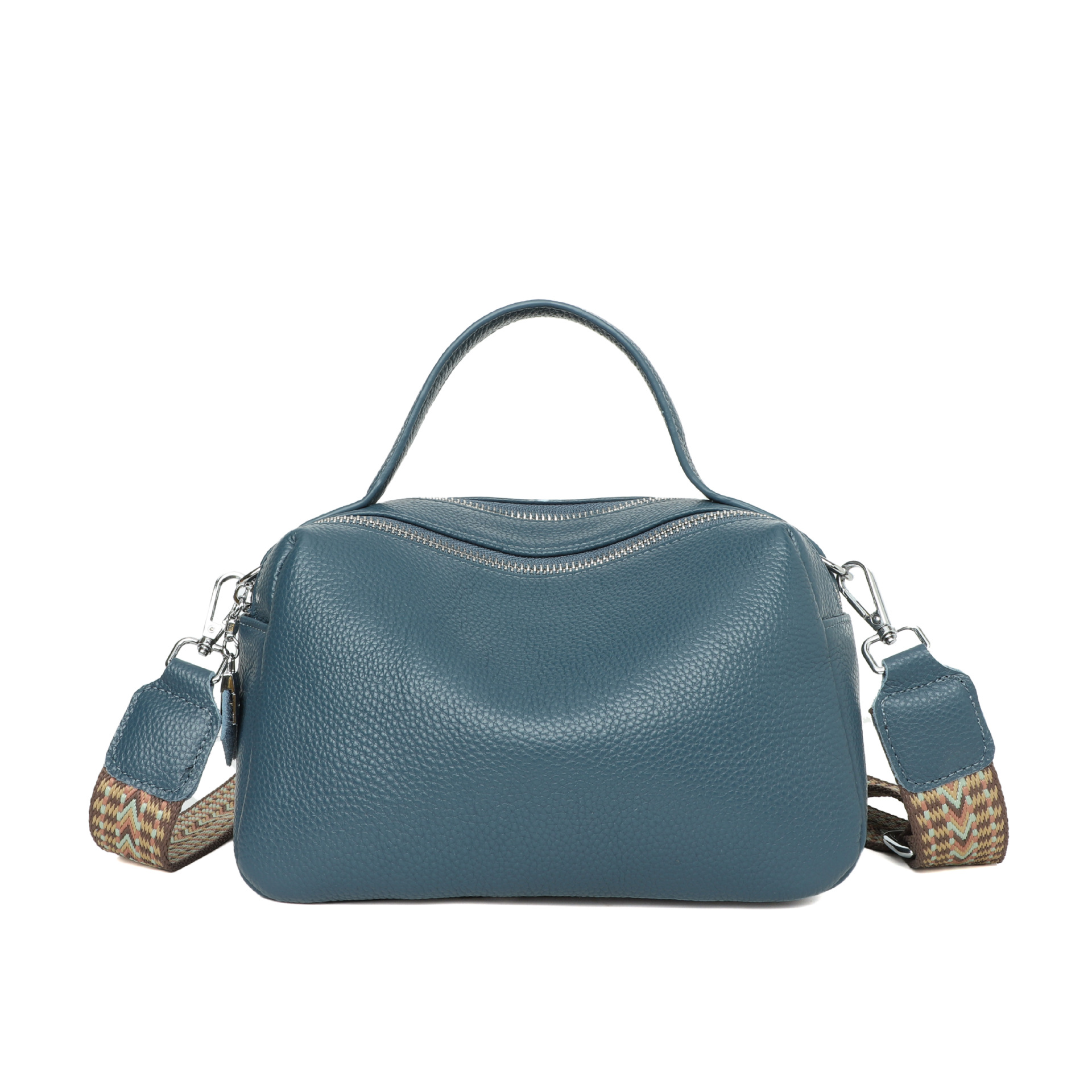 Retro Fashion Genuine Leather Boston Bag Classic Simple Double Zipper Large Capacity Pillow Bag Commuter Crossbody Women's Bag - Thumbnail 7