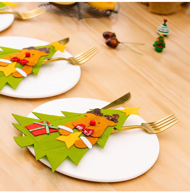 Fournitures de décoration de Noël, ensemble de couteaux et fourchettes en forme d'arbre, décoration de table à manger, sac de couteaux et fourchettes de dessin animé Old Man_voghion.com