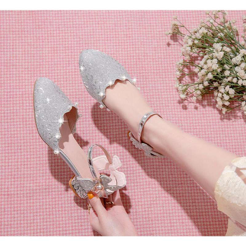 Children's Shoes Children's High Heels 2025 Summer New Princess Crystal Shoes Medium and Large Children's Performance Catwalk Dress Sandals