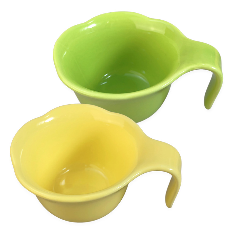 Taza de cerámica en forma de flor con mango Tazón de cocina occidental Tazón pequeño Taza medidora horneada en horno Taza de pudín de yogur Tazón de aderezo para ensaladas