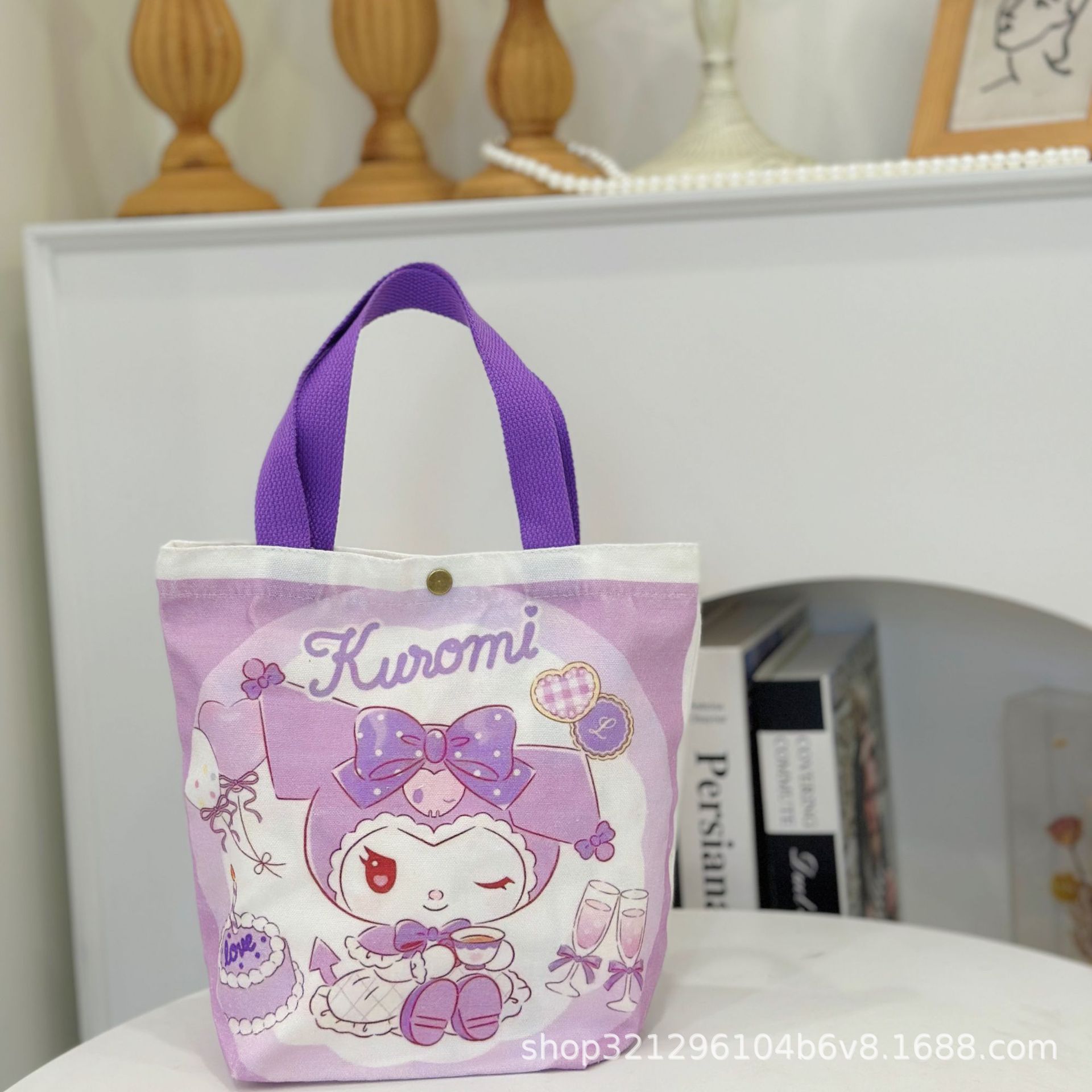 Bolso de lona Sanrio de pelo recto de fábrica, bolso de lona portátil, material de matrícula para estudiantes, bolso para libros, bolso de hombro, bolso de viaje