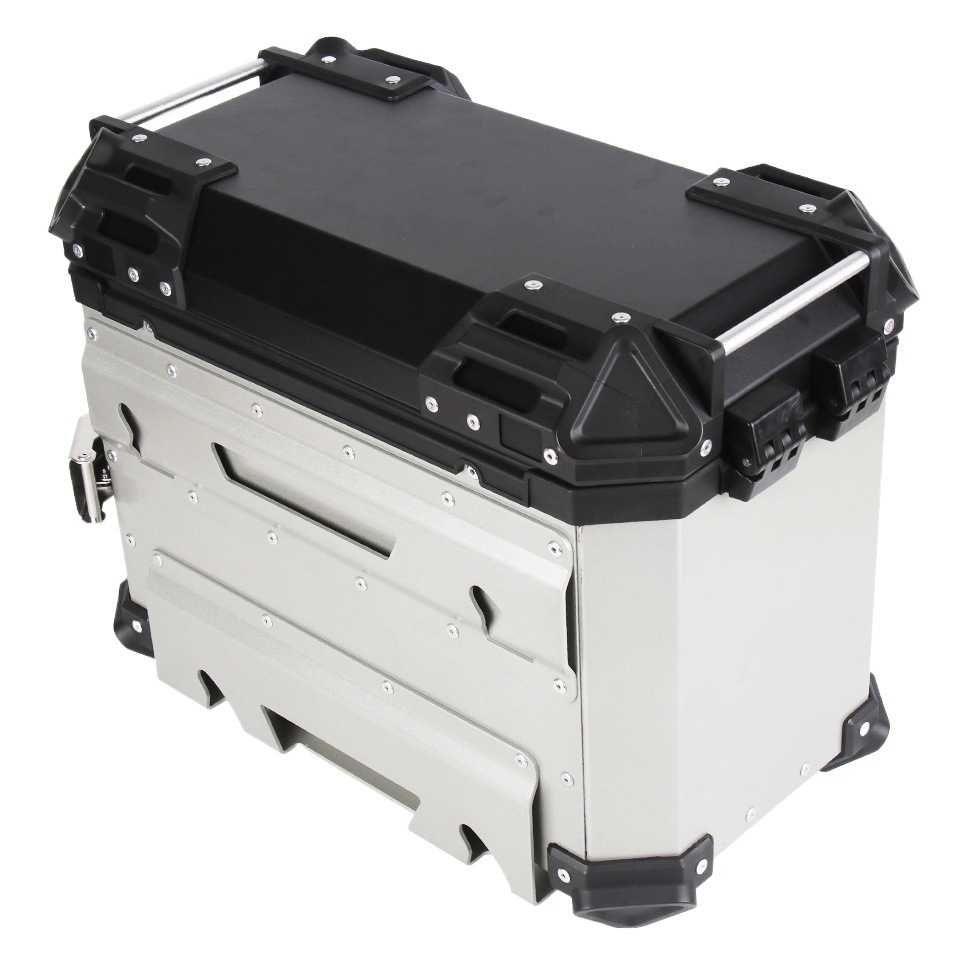 35L motocicleta universal aleación de aluminio caja lateral plana Negro/Plata Capacidad extendida de larga distancia de viaje de camping