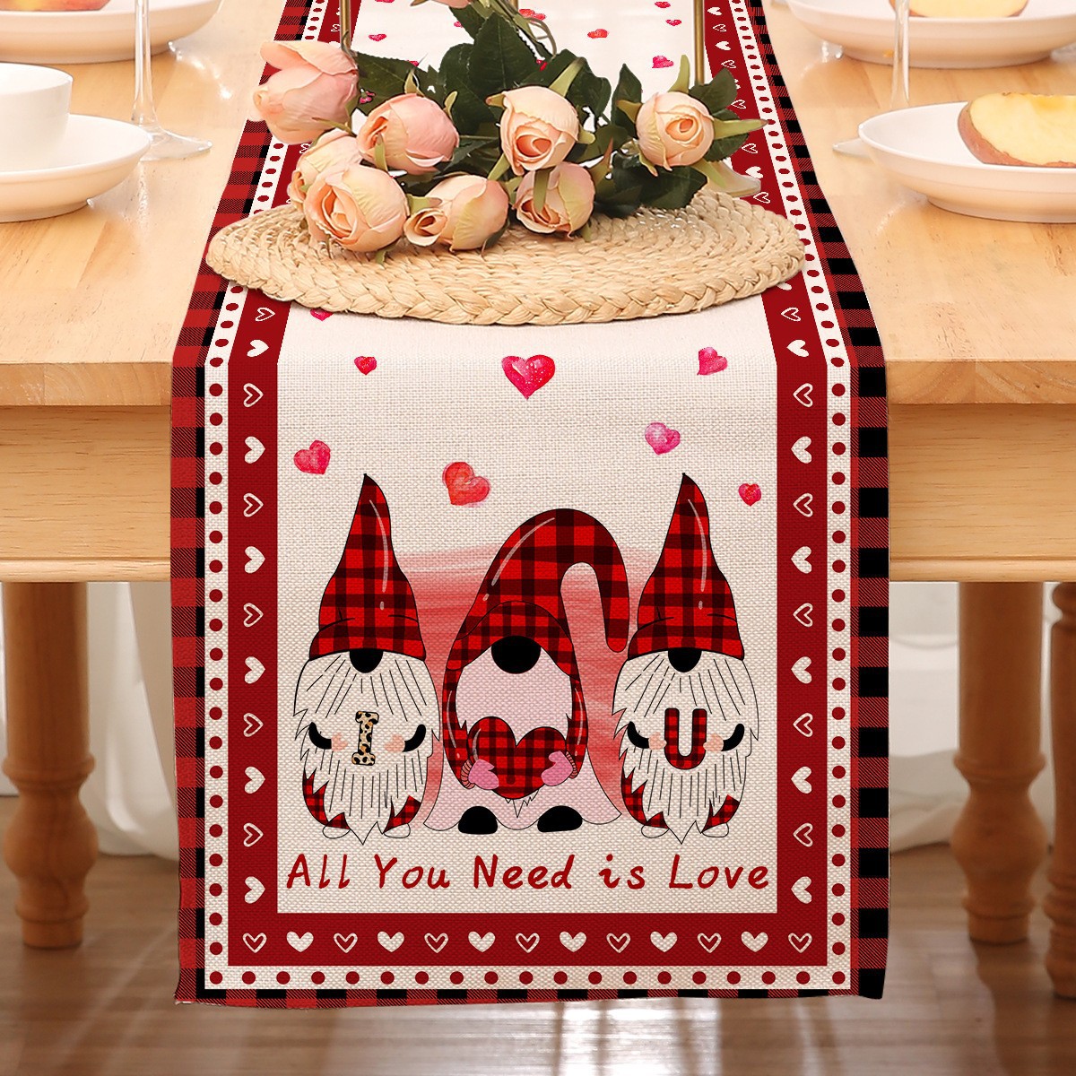 Camino de mesa temático de San Valentín para decoración transfronteriza, mantel rojo estampado de Amazon, decoración de restaurante, estilo nórdico, decoración del hogar, tira larga