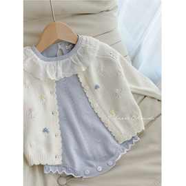 女宝宝春秋套装新款婴幼儿荷叶领针织点点可爱公主包屁衣哈衣外套