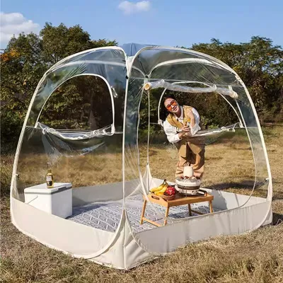 No-Build Pvc Transparent Starry Sky Tent for Outdoor Picnics and Camping, Windproof and Warm Bubble House (Avtomobil dam çadırları) - beige-18m-diameter-x-165m-height-four-sided-no-bottom-2-16-people