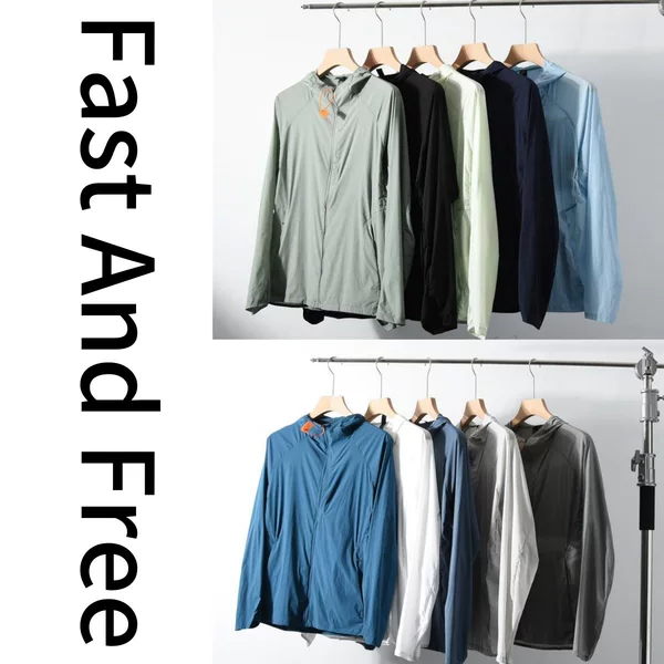 Lulu Men's Sports Windbreaker Woven Breathable Sports Casual Sun Protection Shirt Autum Lulu Men's Hooded Jacket