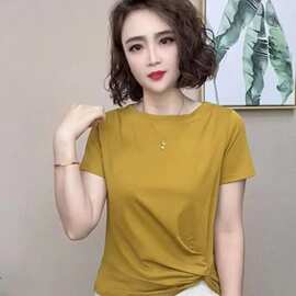2025洋气百搭圆领减龄显瘦新款时尚短袖气质女T恤上衣夏装女式女t