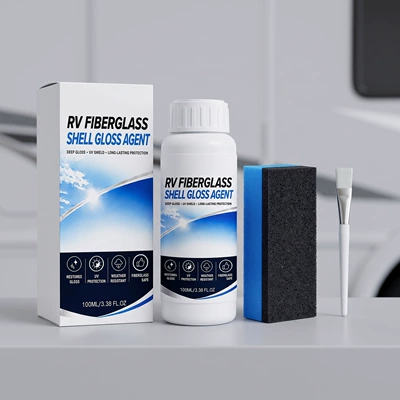 RV fiberglass exterior polish: RV body glass cleaner, polisher, brightener, and protective coating for maintenance