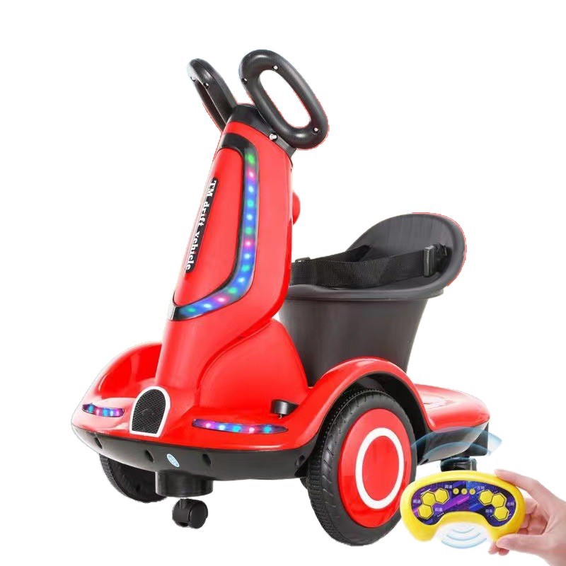 Carro giratorio eléctrico para niños, control remoto para bebés que pueden sentarse en un kart cargador interior para niños pequeños con cuatro ruedas de equilibrio de juguete