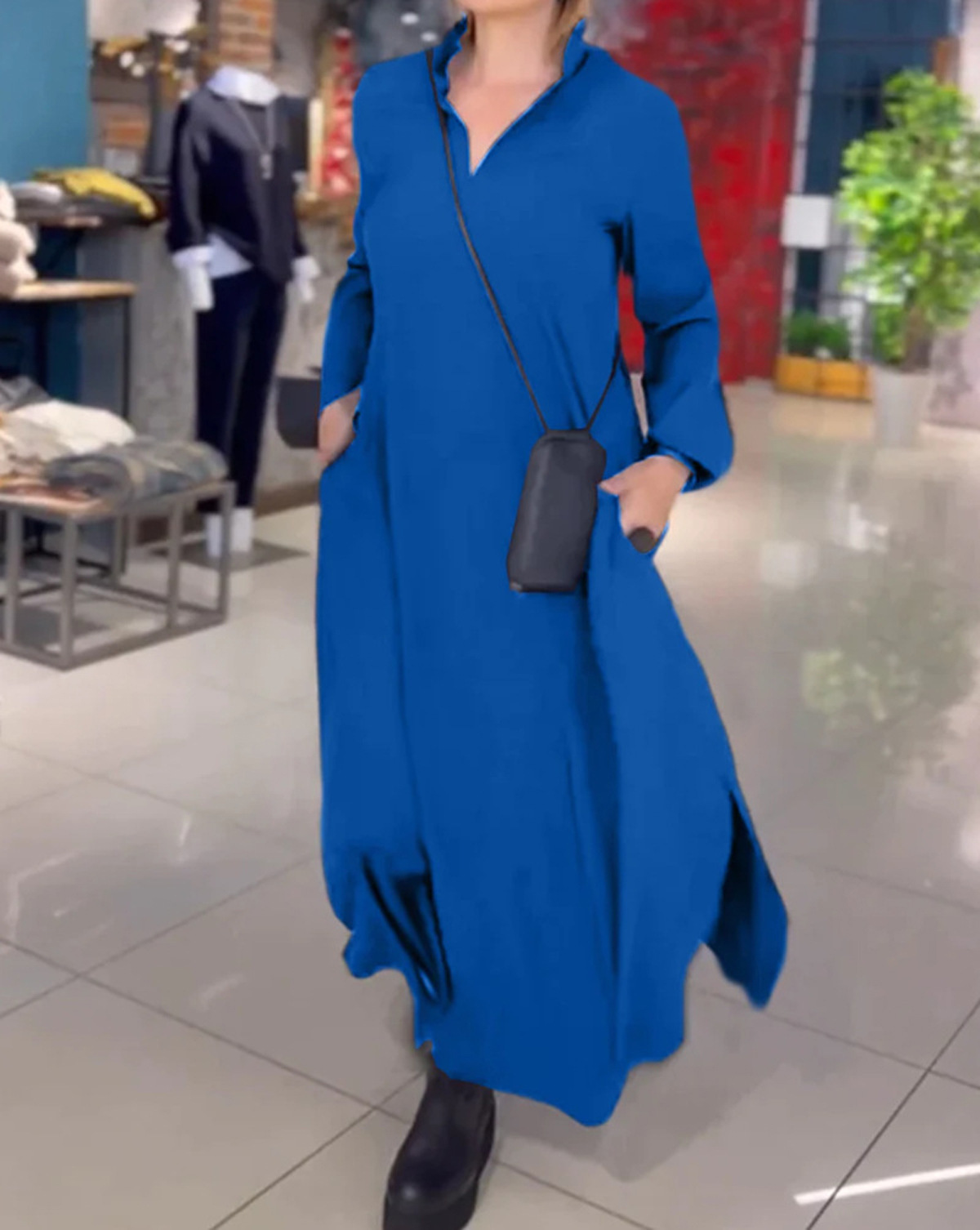 2026 Cross-Border Autumn/Winter New European And American Casual Loose Solid Color V-Neck Pullover Long Sleeve_ecoleips.com