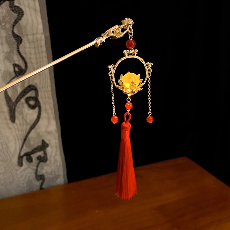 Los niños de estilo antiguo linterna brillante pinzas de cabello de ropa china tocado de cabello de niñas pinzas de cabello cheongsam paso sacudir la cabeza posterior pinzas de lámpara palacio