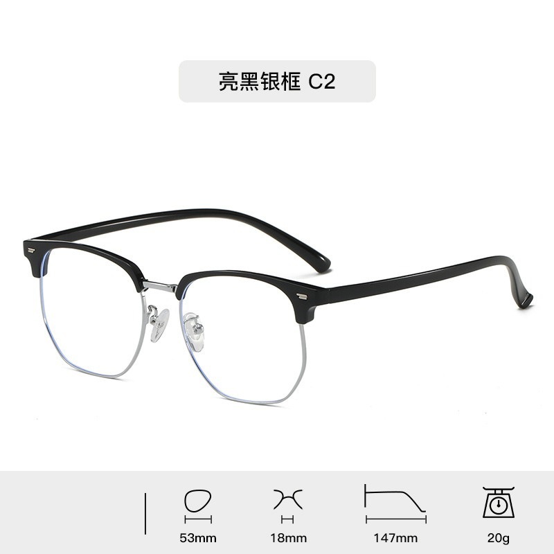 Retro Harajuku gafas de viento TR90 medio marco de gafas de luz metálicas para mujeres miopía puede equiparse con un marco de gafas anti-luz azul para hombres