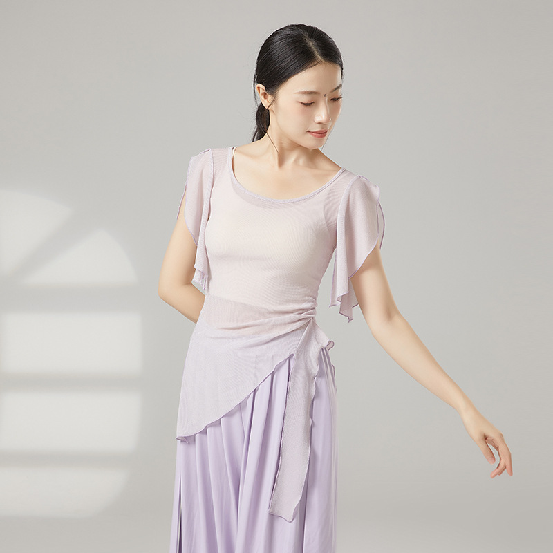 Classical Dance Gauze Summer Body Training Clothing Women's Modern Dance Dance Clothing Women's Short-Sleeved Practice Clothing Tops