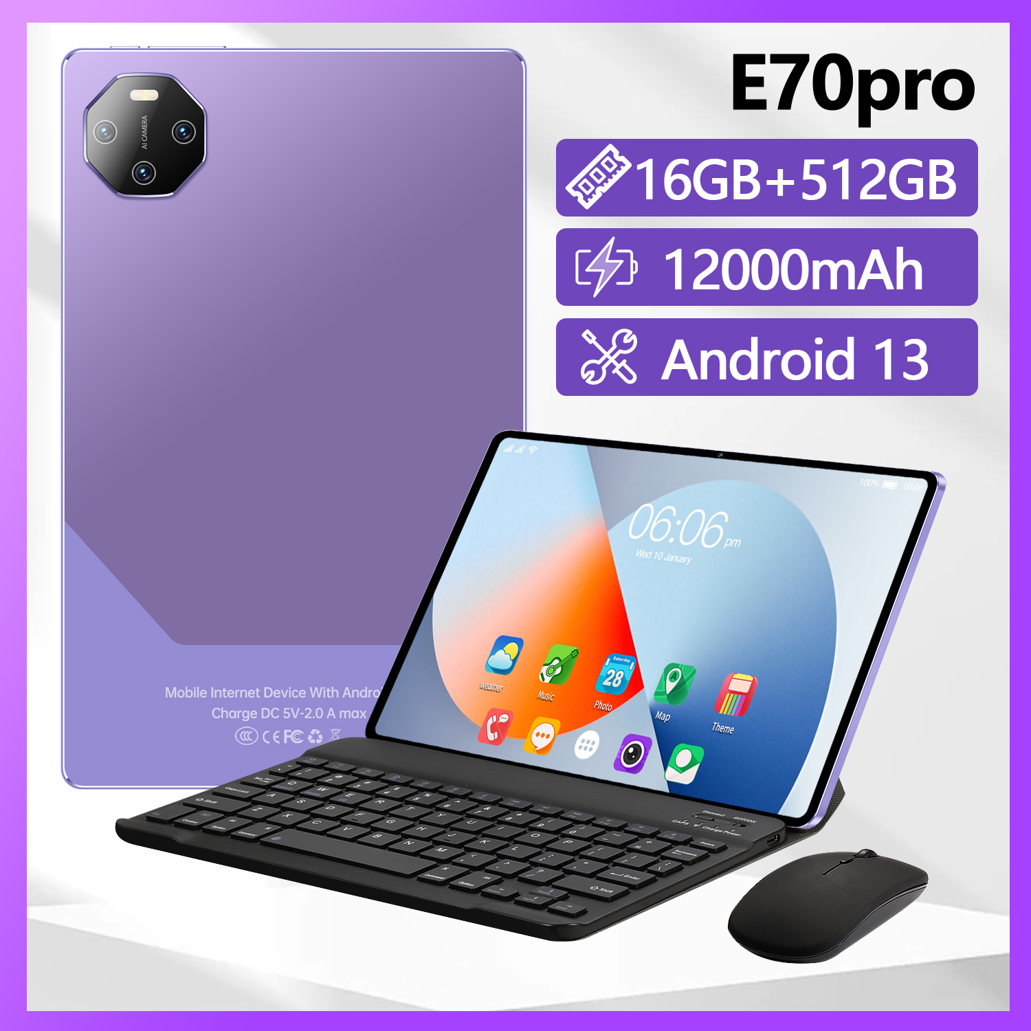 E70 Pro新款跨境板电脑10.1寸教育娱乐16+512G可插卡平板厂家批发