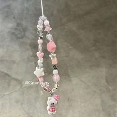 卡通可愛三麗歐串珠手機鏈ccd相機掛繩粉色kt貓便攜手機掛繩通用