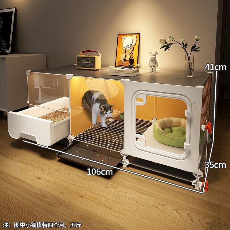 現代的な猫用ヴィラ、引き出し式家庭用トイレ一体型、室内自由組み立て、ワンルームワンリビング家庭用猫ケージ|undefined
