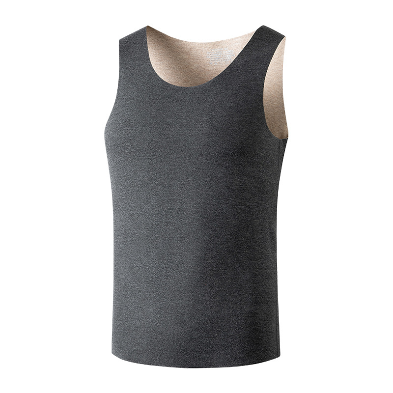 Chaleco térmico de otoño e invierno de lana de seda para hombre, color sólido más terciopelo, camisa de fondo sin costuras, ropa interior térmica en stock