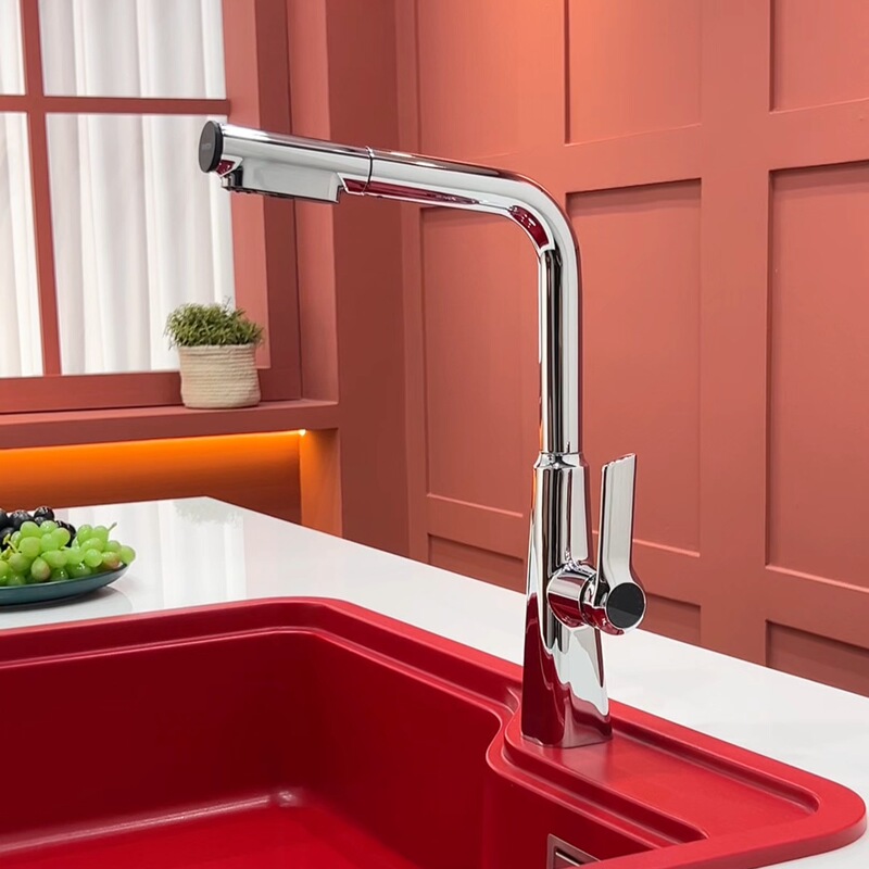 German Contemporary Gun Gray Kitchen Pull-Out Faucet Alloy Hot and Cold Sink Sink Black Sink Faucet