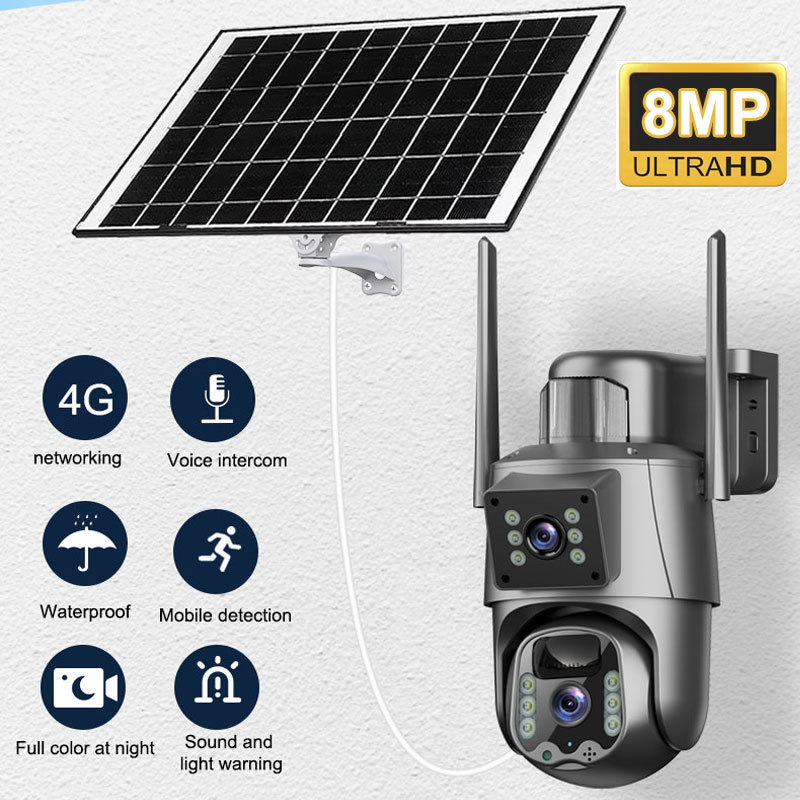8Mp Ultra-Clear Solar Camera 4g Home Binocular Dual-Screen Outdoor 4K Wireless Wifi Network Monitor
