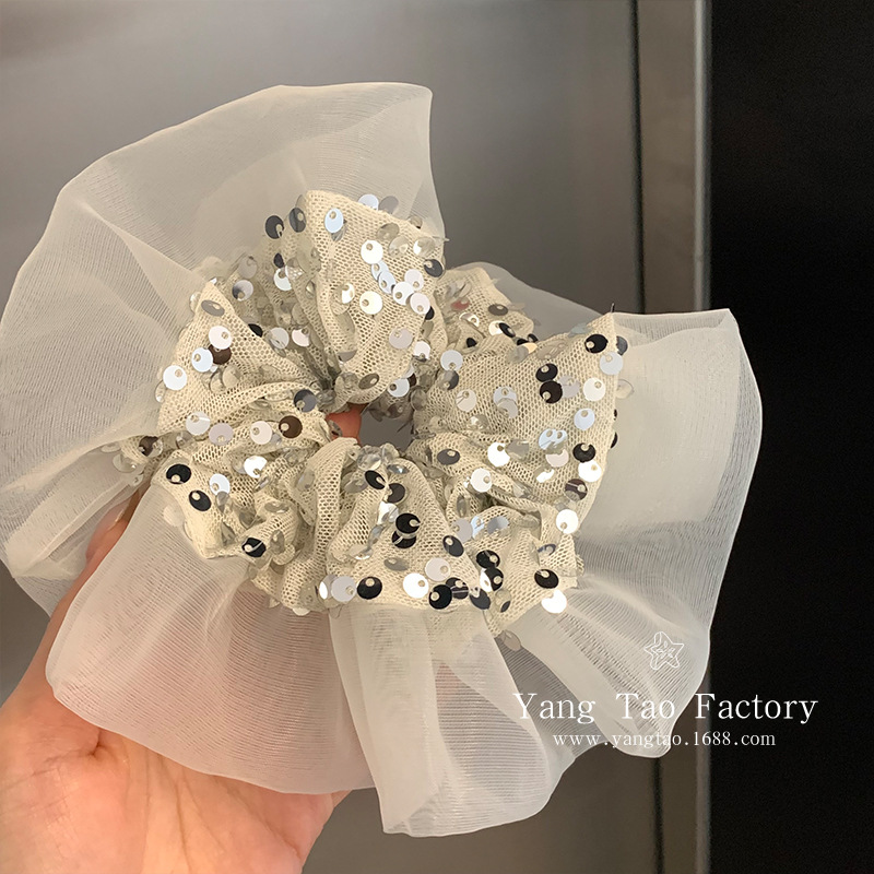 Atmosférico lentejuelas de terciopelo lentejuelas de intestino grueso lazo para el cabello femenino 2025 nuevo estilo corbata cuerda de cabeza de cola de caballo súper brillante lazo para el cabello todo-fósforo accesorios para el cabello