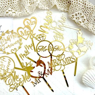 Cross-border ins style MR & MRS love wedding proposal acrylic cake insertion couple cake decoration wholesale