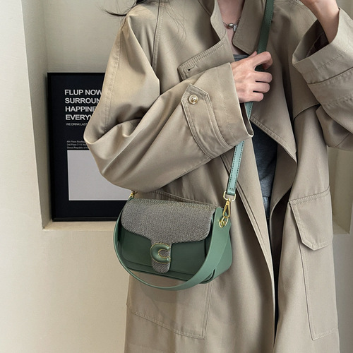 韩版小众时尚手提包包女2024新款简约撞色休闲小方包高级感斜跨包