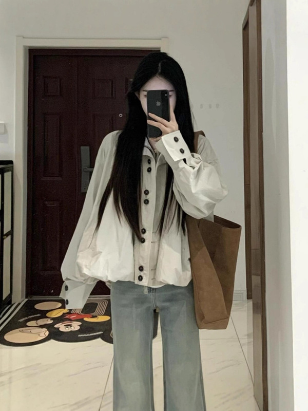 日系复古早秋外套女2025新款设计感花苞型宽松休闲风衣开衫上衣潮|undefined