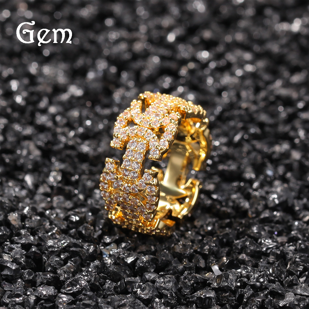 copper geometric fashionable brand ring hip-hop style with zircon