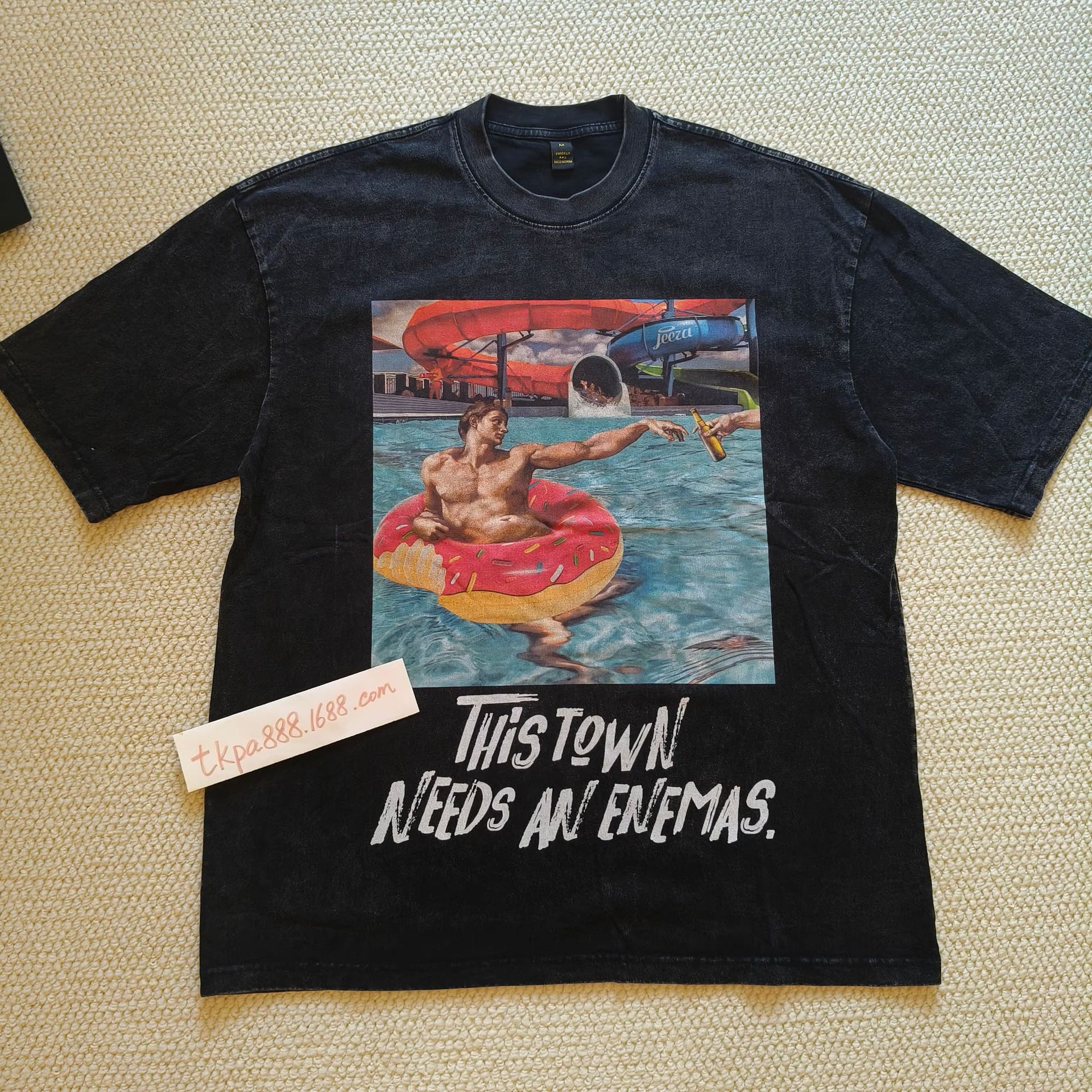 TKPA Cross-border Pure Cotton Men's T-shirt Western and Eastern High Street Fashion Print Washed Cotton Loose Short Sleeve T-shirt Men's Trend Brand